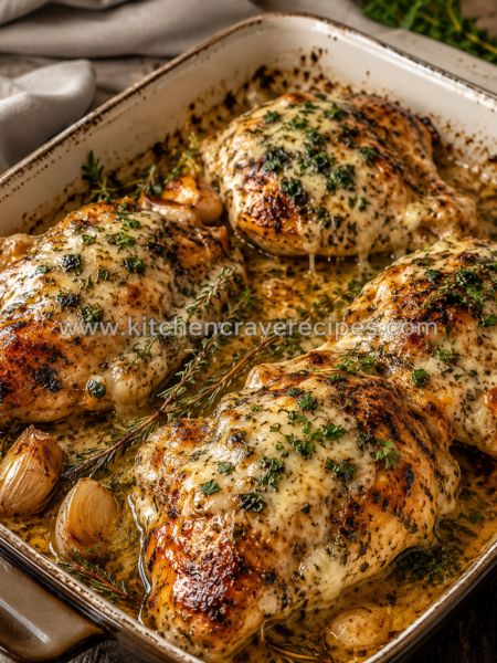 Garlic herb butter chicken with melted herb butter on top
