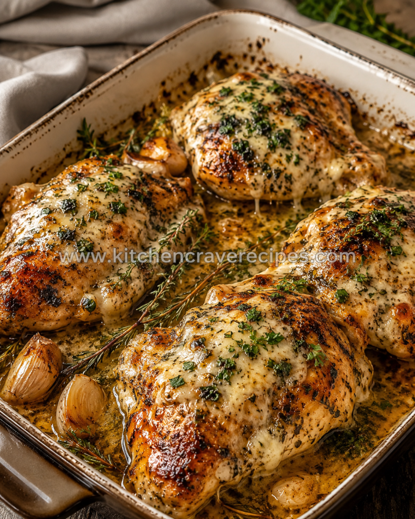 Garlic herb butter chicken with melted herb butter on top