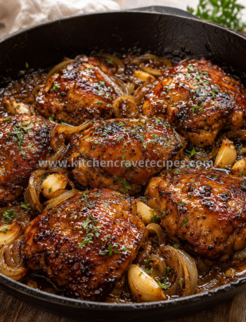 Honey garlic chicken thighs glazed and garnished